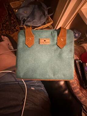 Lucky Brand Teal Canvas and Faux Leather Lunch Tote Bag